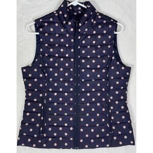 Colebrook Essentials navy and mauve pink polka dot puffer vest small